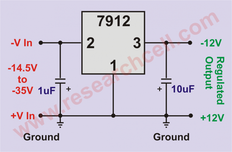 7912 Pinout and Simple Circuit Diagrams